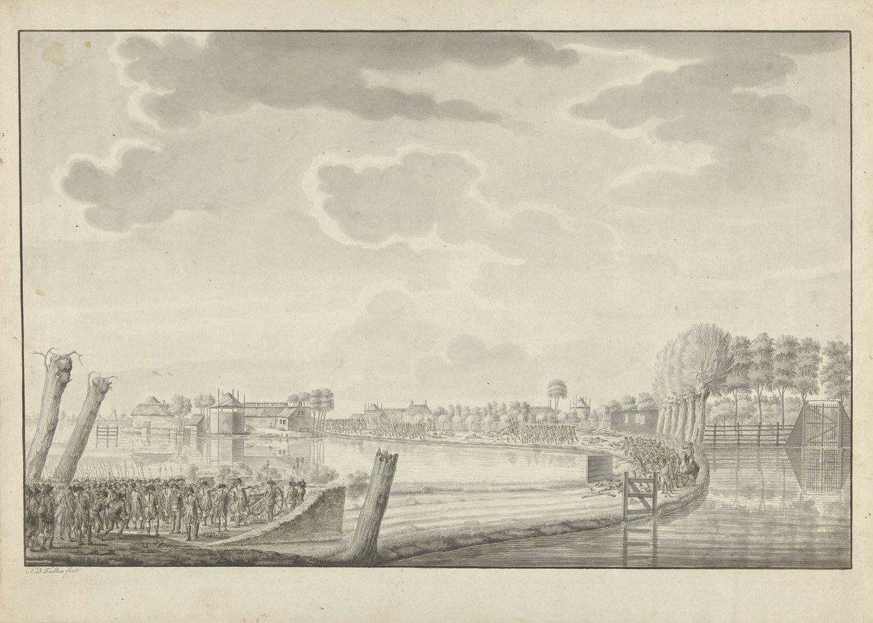 الهجوم على Ouderkerk aan de Amstel 1787 بواسطة جان جورج تيسييه (توقيع الفنان)