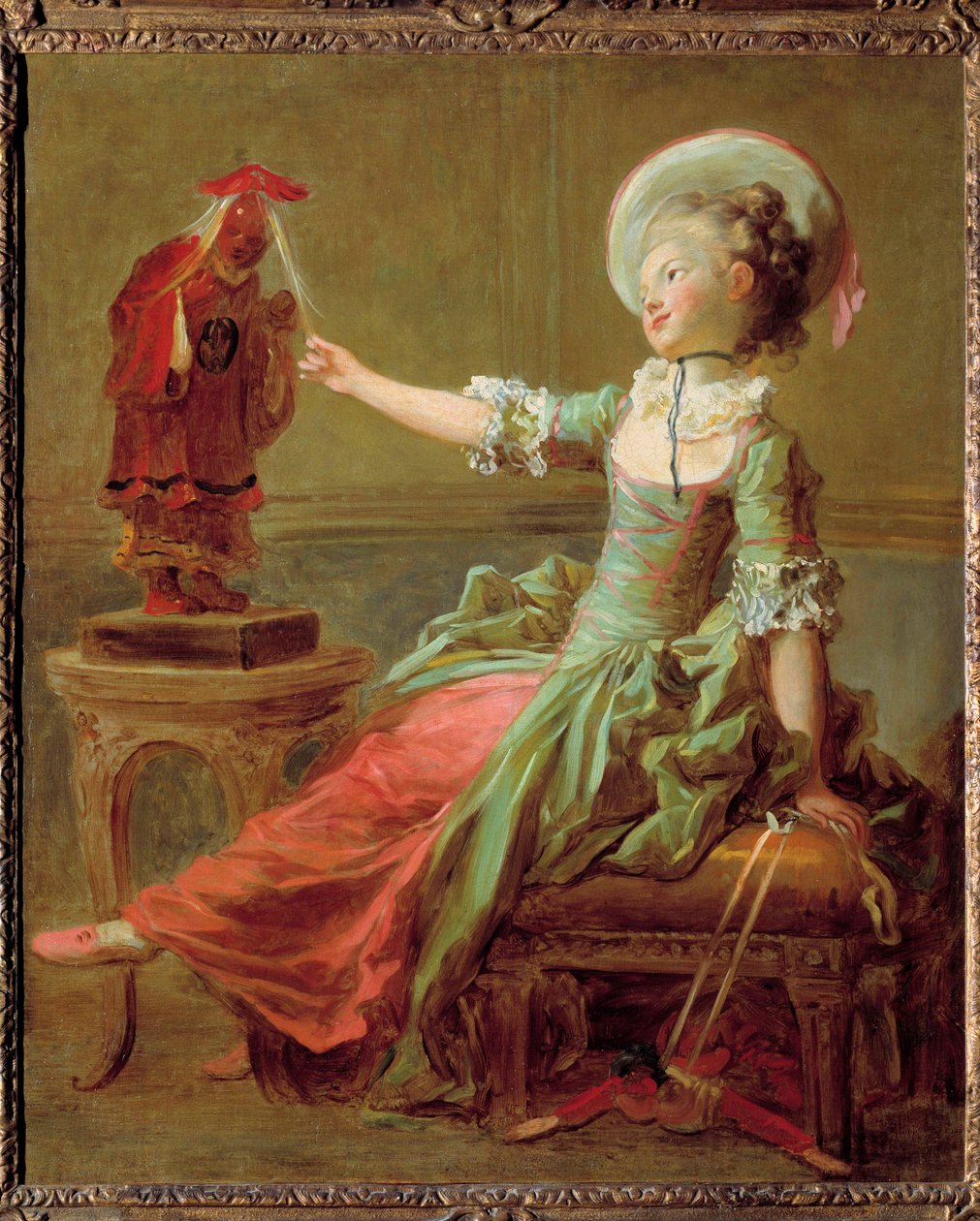 فتاة صغيرة تستمتع بتمثال صيني يشد شعرها. رسم جان هونوري فراجونارد (1732-1806) مجموعة خاصة من القرن الثامن عشر بواسطة جان هونوري فراجونارد