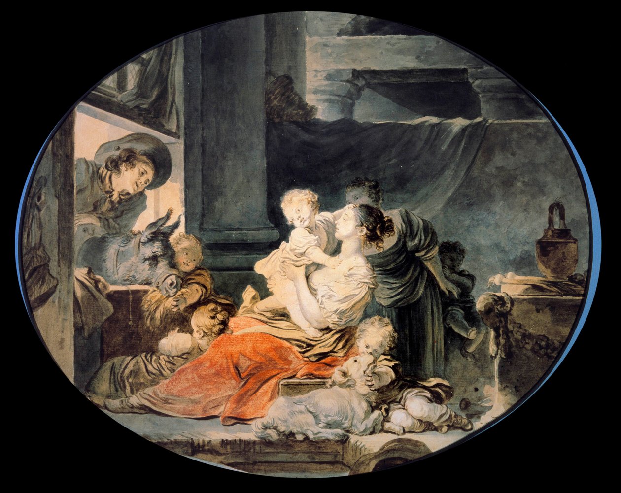 العائلة السعيدة عائلة كبيرة من الفلاحين. رسم جان هونوري فراجونارد (1732-1806) القرن الثامن عشر في باريس ، متحف كونياك جاي بواسطة جان هونوري فراجونارد