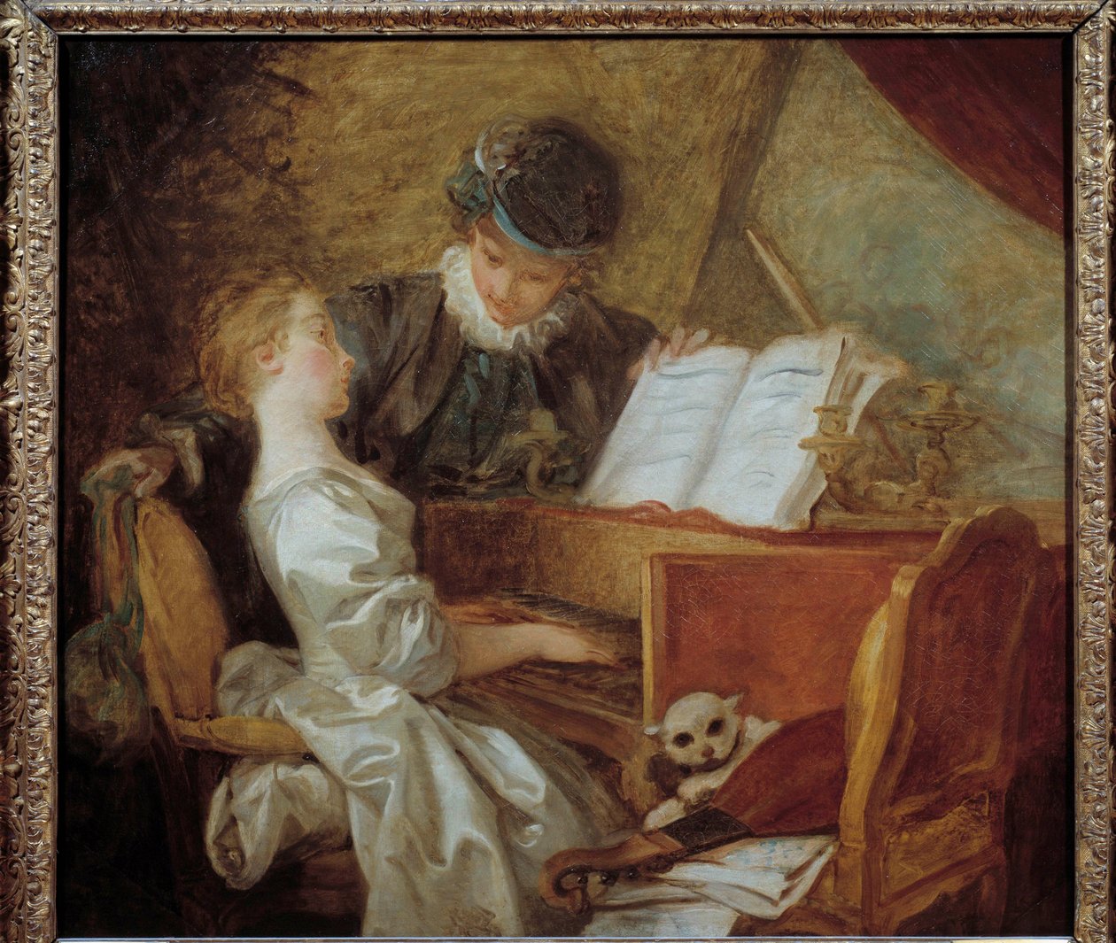 La lecon de musique Painting by Jean-Honore Fragonard (1732-1806). Sun. 1,09x1,21 m. بواسطة جان هونوري فراجونارد