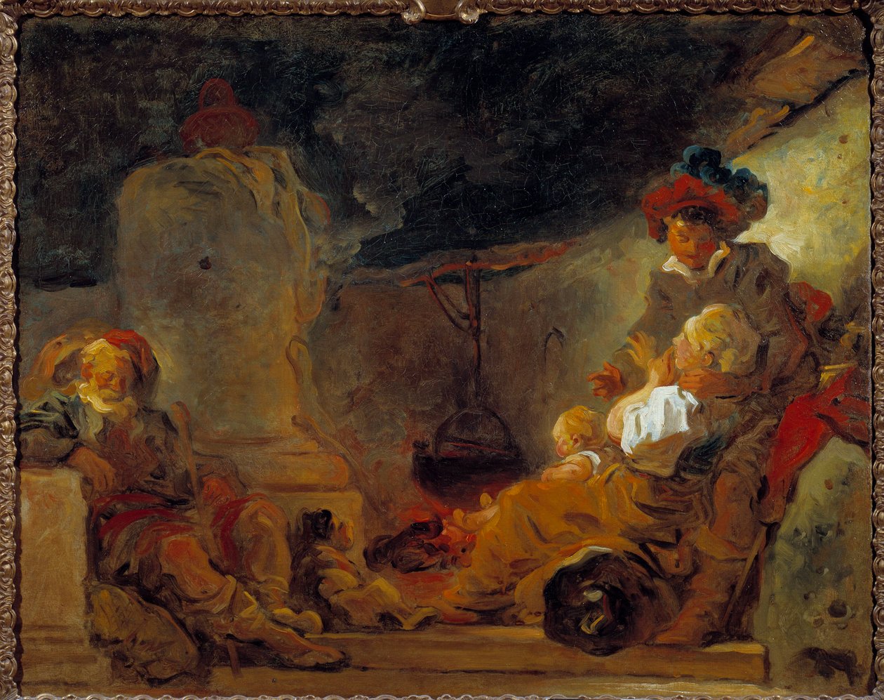 مشهد ليلي يسمى حلم المتسول لوحة من قبل جان هونوري Fragonard (1732-1806) القرن الثامن عشر الشمس. 0،74 × 0،99 م بواسطة جان هونوري فراجونارد