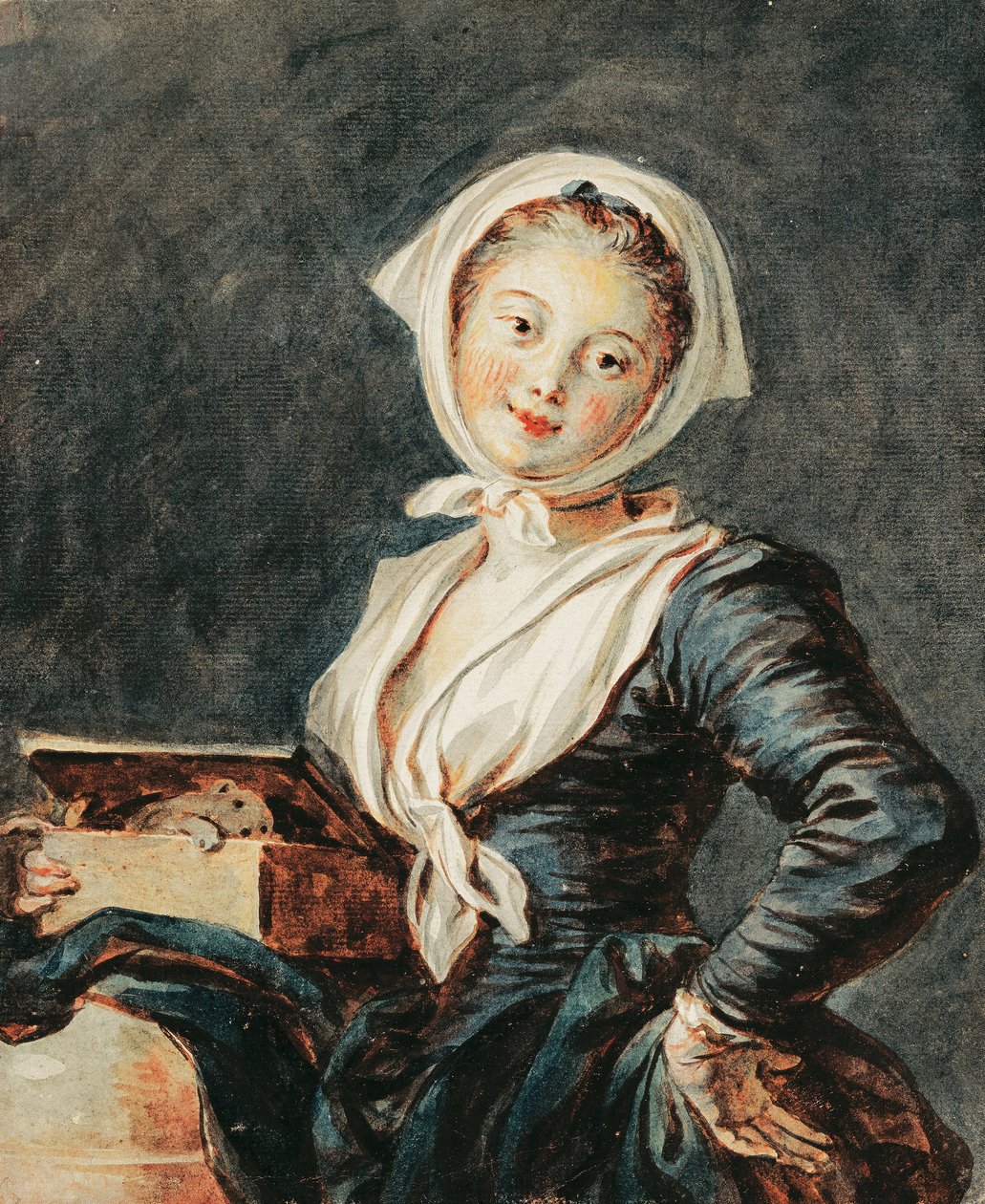 الفتاة ذات المرموط ، حوالي 1785 - 8 (ألوان مائية ومتفائلة فوق طباشير أسود على ورق) بواسطة جان هونوري فراجونارد