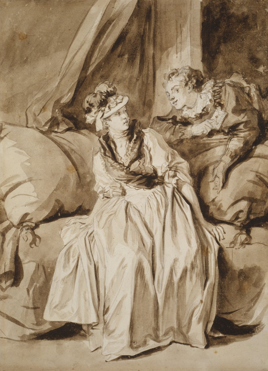 الرسالة ، أو المحادثة الإسبانية ، ج. 1778 (فرشاة وحبر بني مع طلاء بني وجرافيت على ورق عاجي) بواسطة جان هونوري فراجونارد