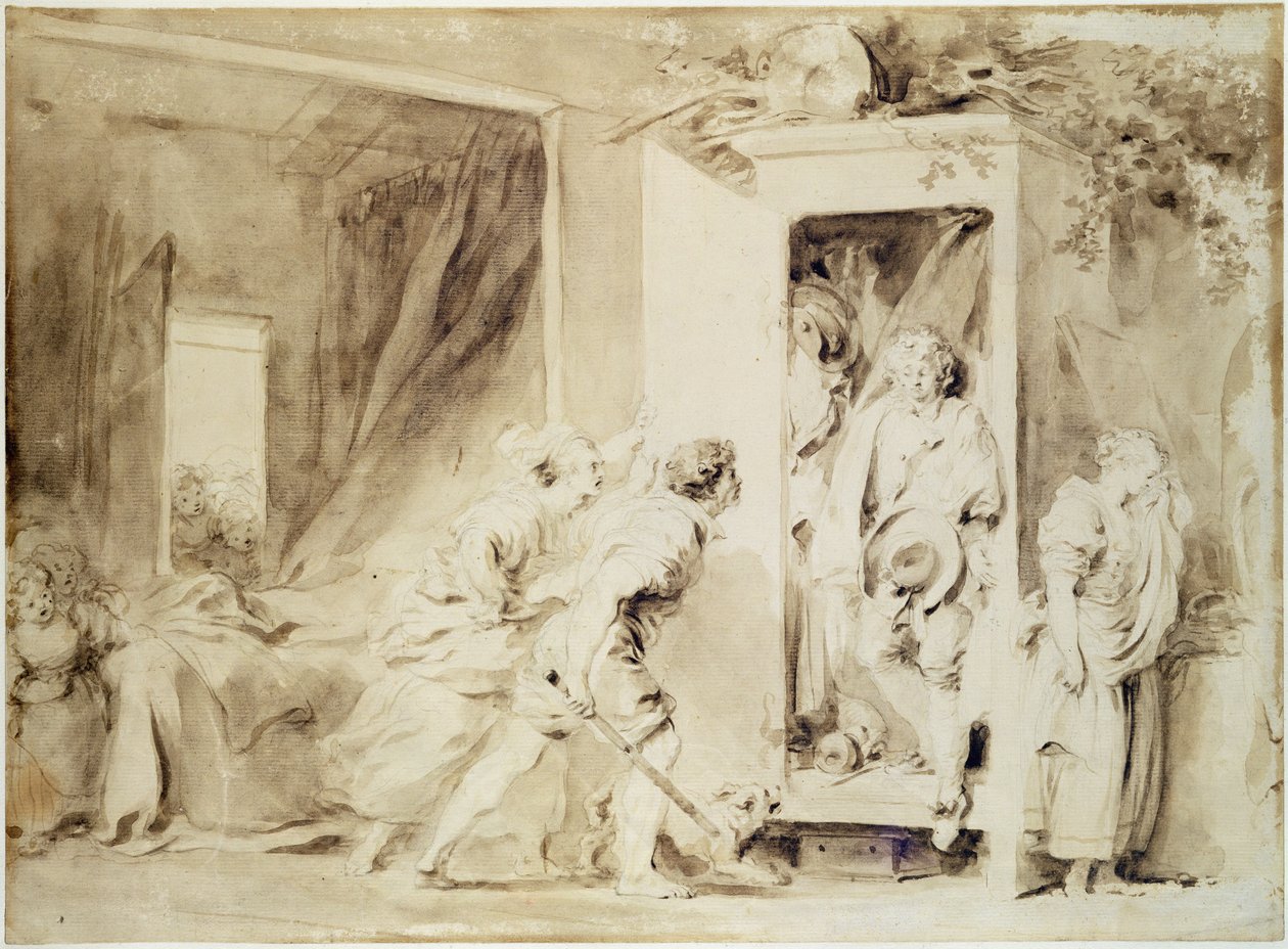 The Surprised Lover ، 1755 (قلم رصاص بني فوق رسم أولي للطباشير) بواسطة جان هونوري فراجونارد
