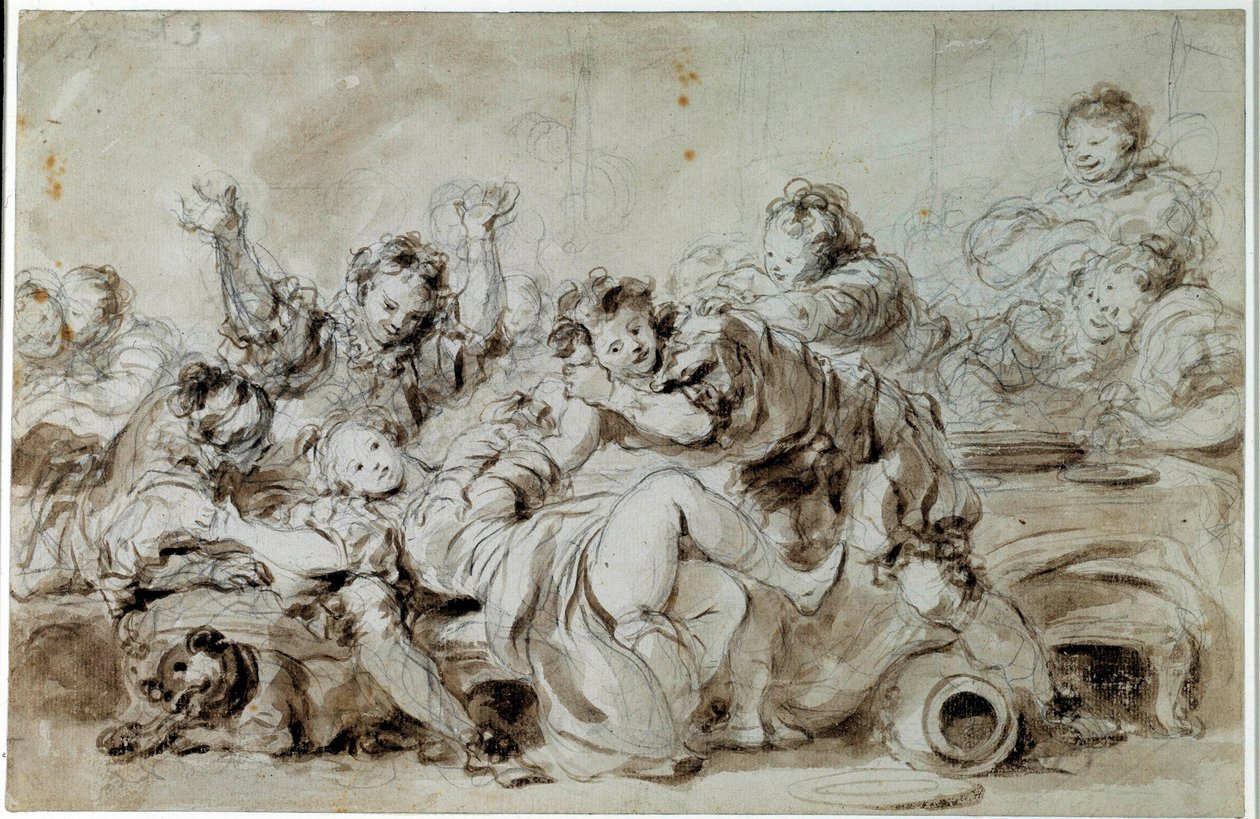 The aggressor punished After “” the gascon punished””, tale by Jean de la Fontaine. Drawing by Jean Honore Fragonard (1732-1806) 18th century Private collection بواسطة جان هونوري فراجونارد
