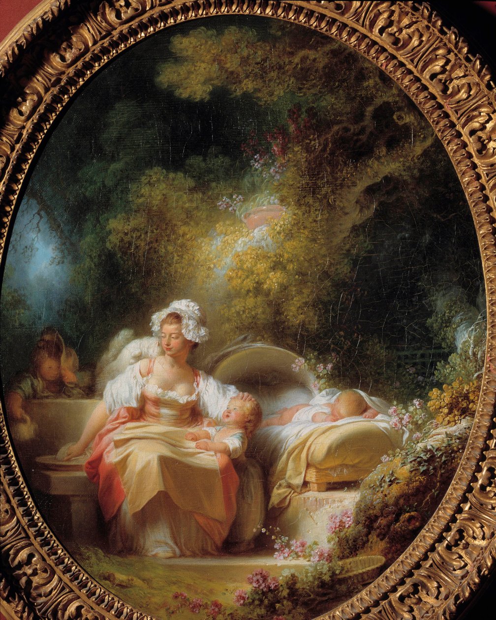 الأم الطيبة أم شابة محاطة بأطفالها في حديقة. لوحة جان هونوري فراجونارد (1732-1806) بواسطة جان هونوري فراجونارد