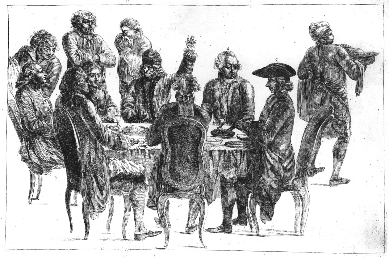الفلاسفة في العشاء ، ج .1775 بواسطة جان هوبر