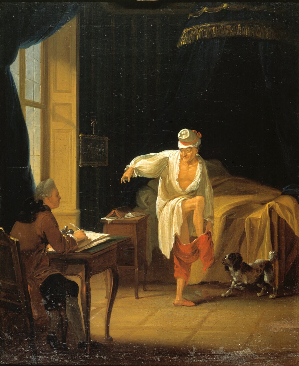 استيقظ فولتير في فيرني ، حوالي عام 1772. بواسطة جان هوبر
