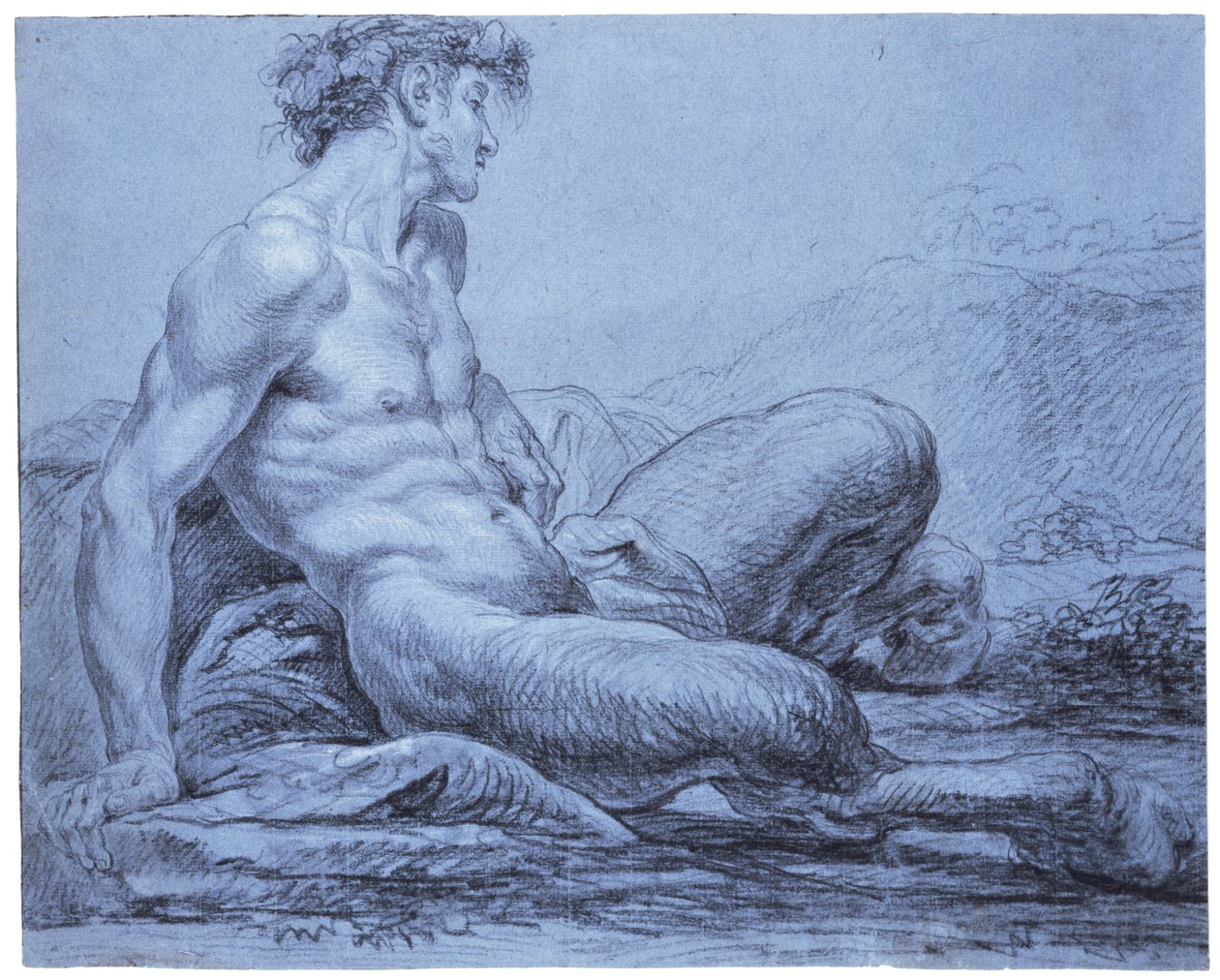A Faun Faun، c.1755-57 (طباشير أبيض وأسود على ورق أزرق) بواسطة جان الثاني رستوت