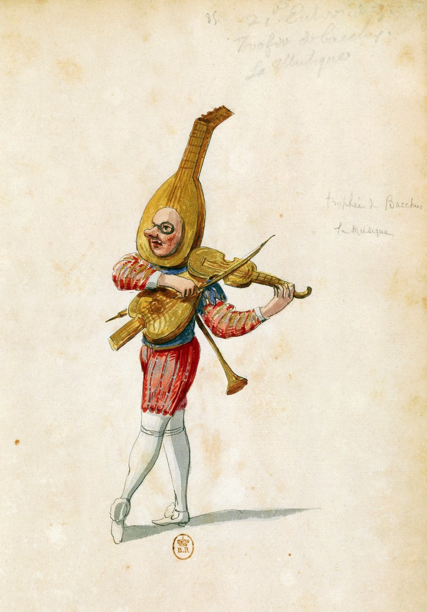 رسم زي جان بيرين الأكبر (1640-1711) لـ Le feste di Amore e di Bacco (احتفالات الحب و Bacchus) ، باليه جان بابتيست لولي (1632-1687) ، تم أداؤه في القصر الملكي في باريس ، 15 نوفمبر بواسطة جين بيرين
