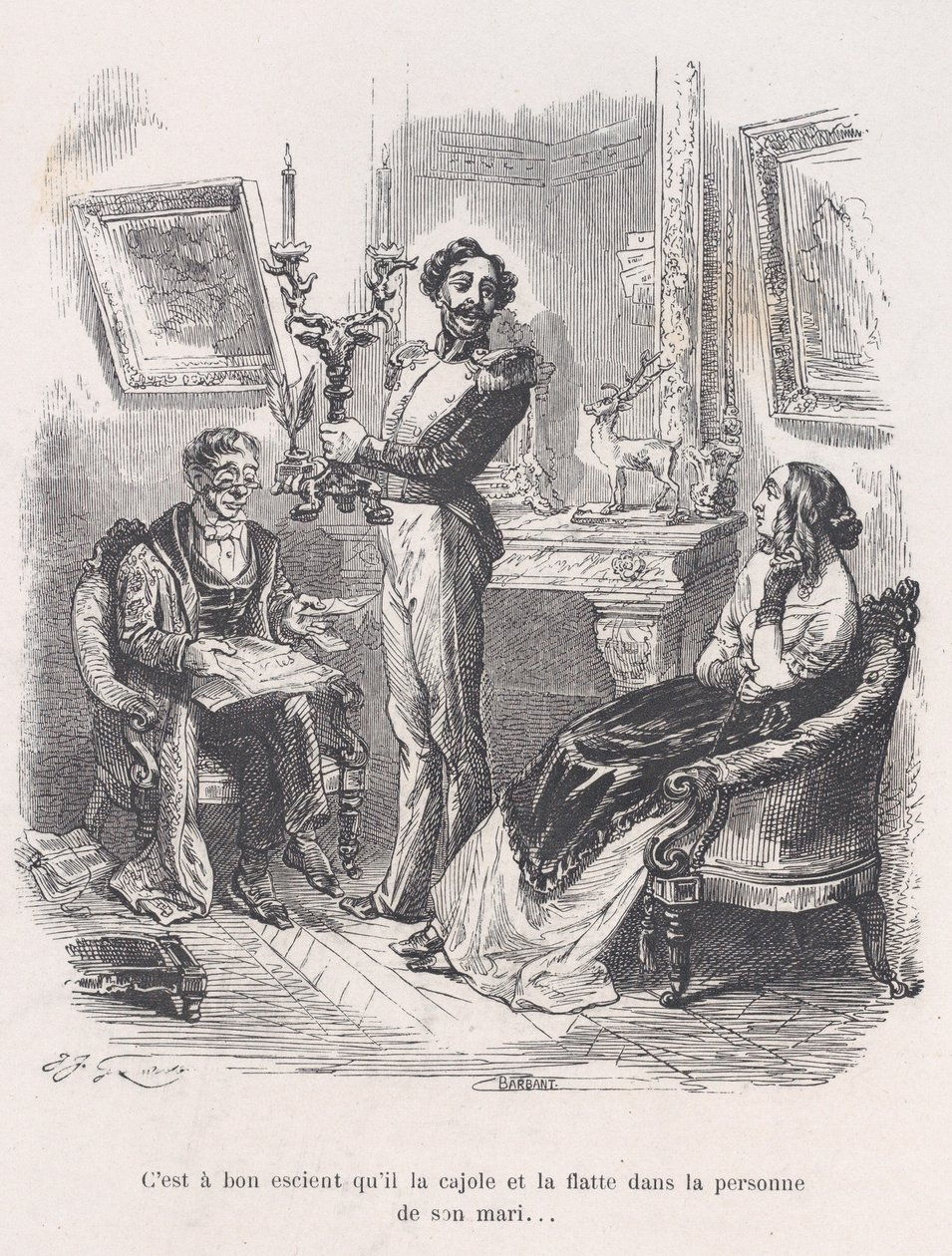 من الجيد أن يقنعها ويغزلها أمام زوجها. من Little Miseri ... ، 1843. بواسطة جان إغنايس إيسيدور جيرار