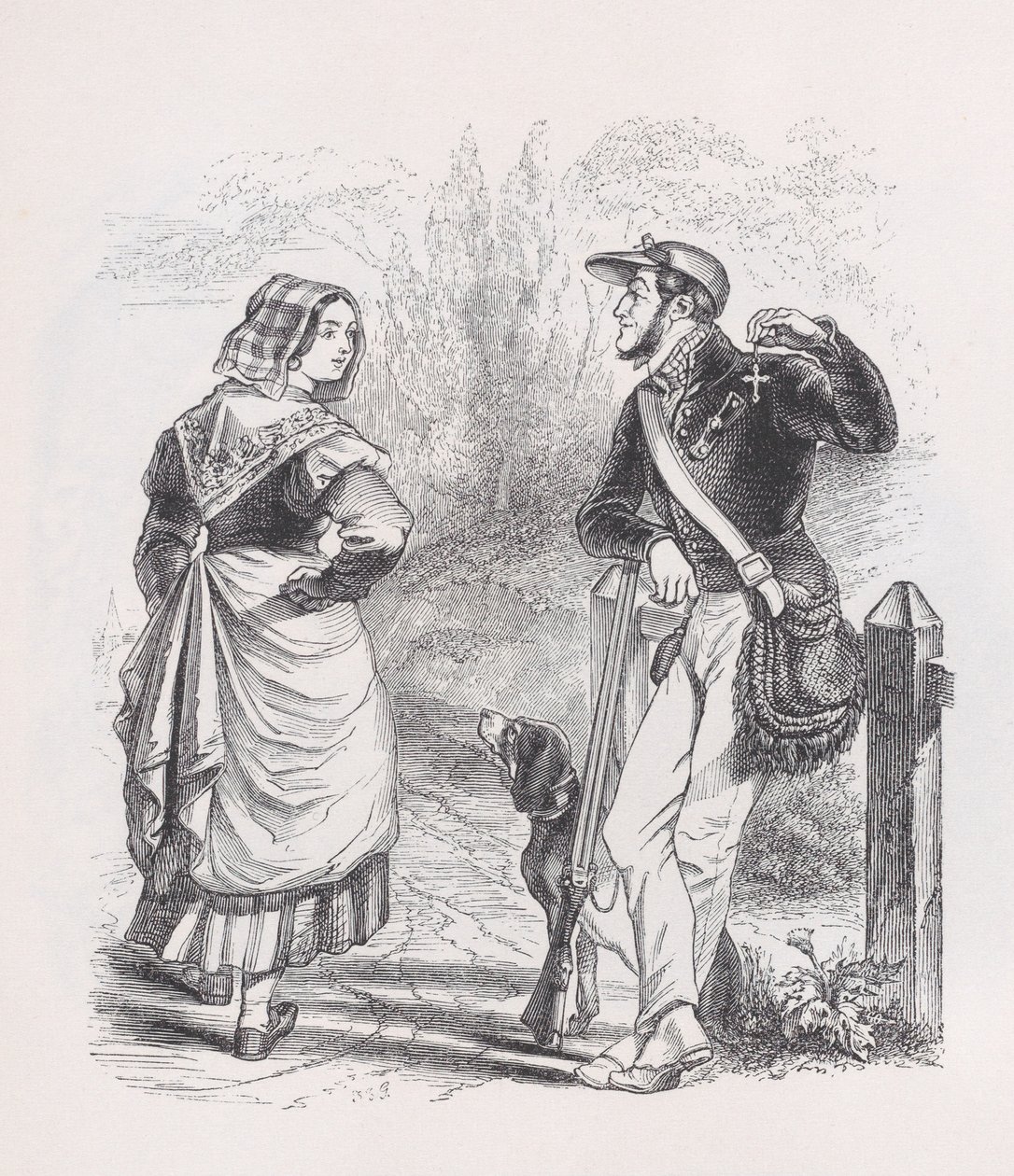 الصياد و Milkmaid من الأعمال الكاملة ل Béranger ، 1836. بواسطة جان إغنايس إيسيدور جيرار