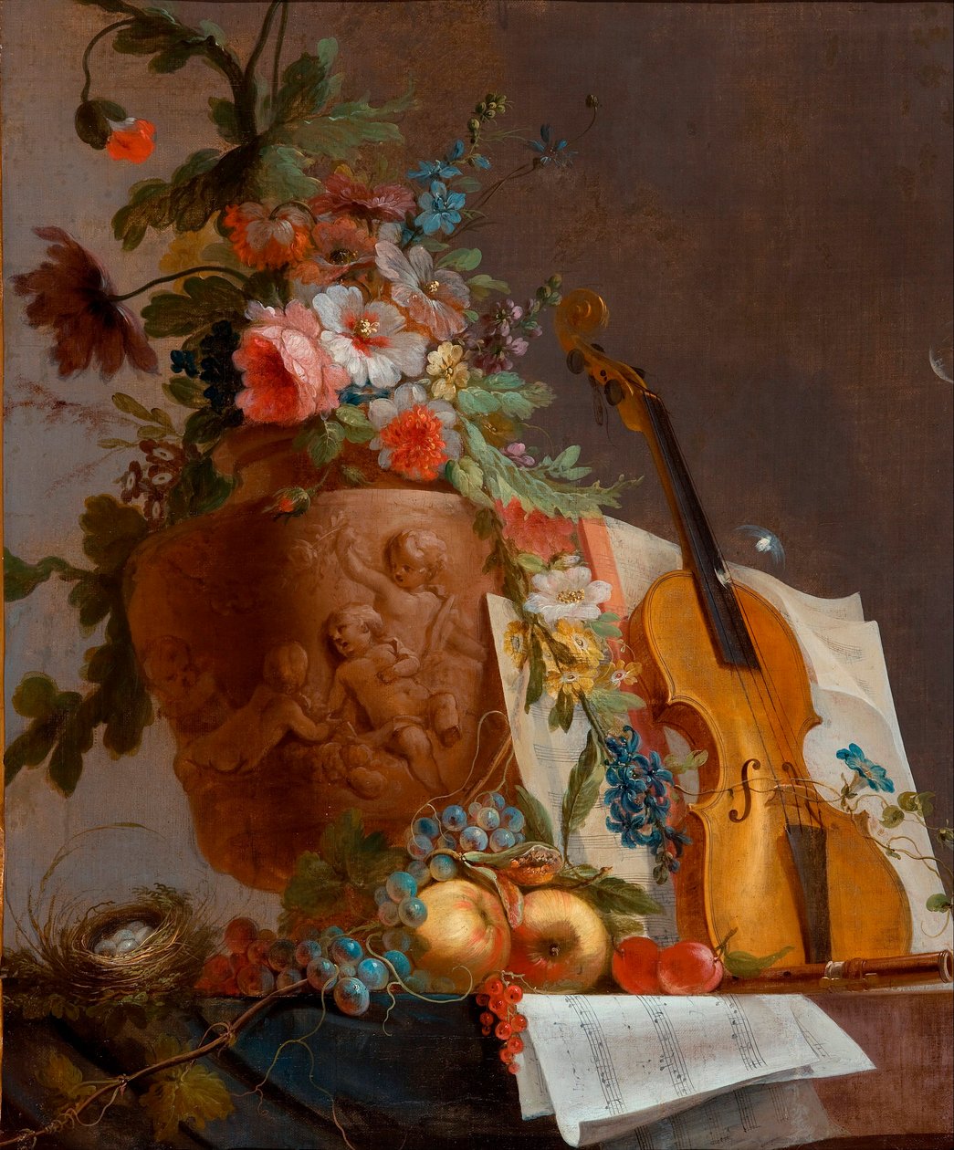 "الحياة الساكنة بالورود والكمان" لوحة رسمها جان جاك باشيلييه (1724-1806) حوالي عام 1750 - ألوان زيتية على قماش - 88.9x73.5 - معرض الفنون بجنوب أستراليا بواسطة جان جاك باشيلير