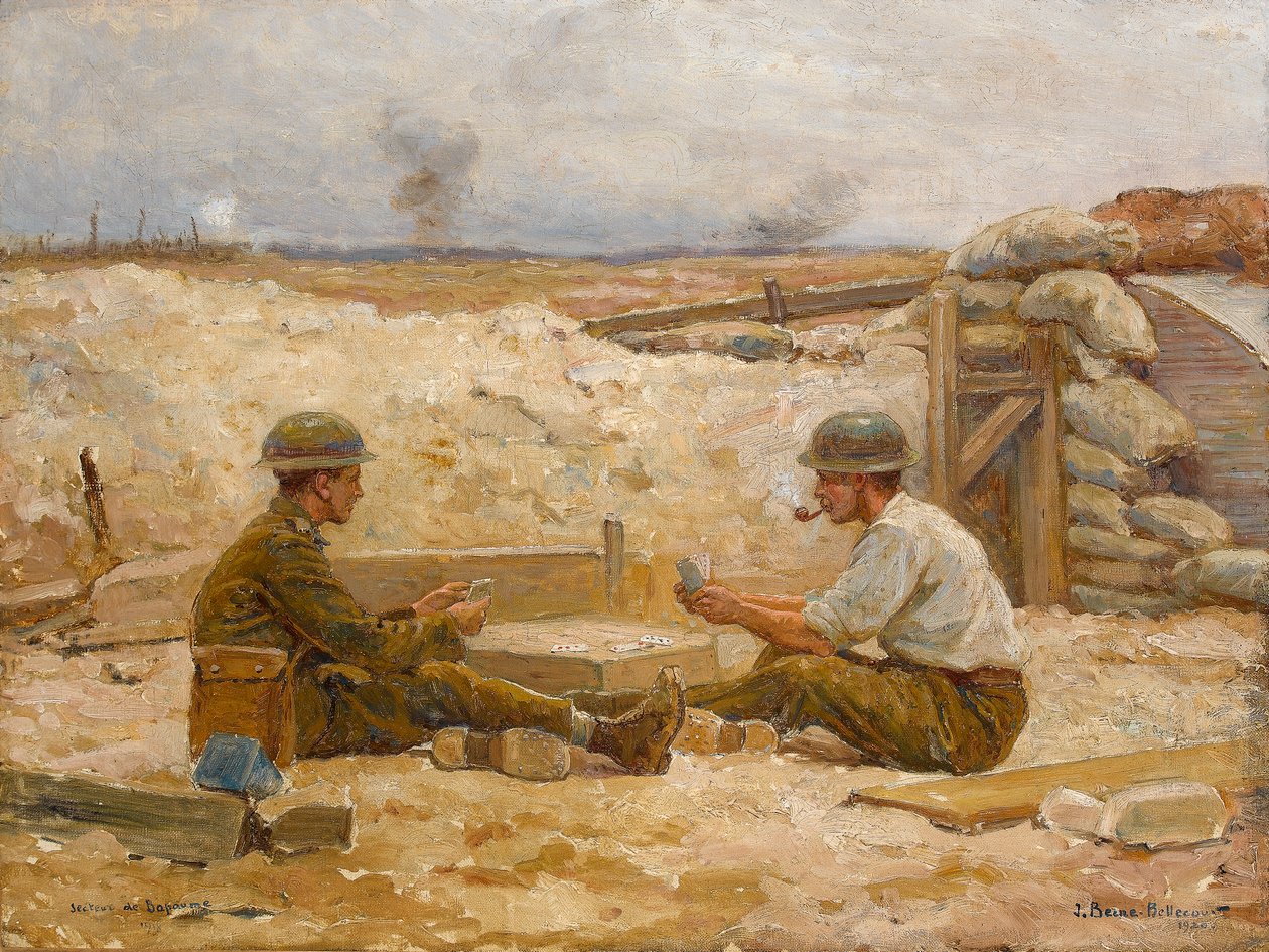ضابطان بريطانيان يلعبان بطاقات خارج مخبأهما ، Secteur de Bapaume ، 1918-1920 بواسطة جان جاك برن بيليكور
