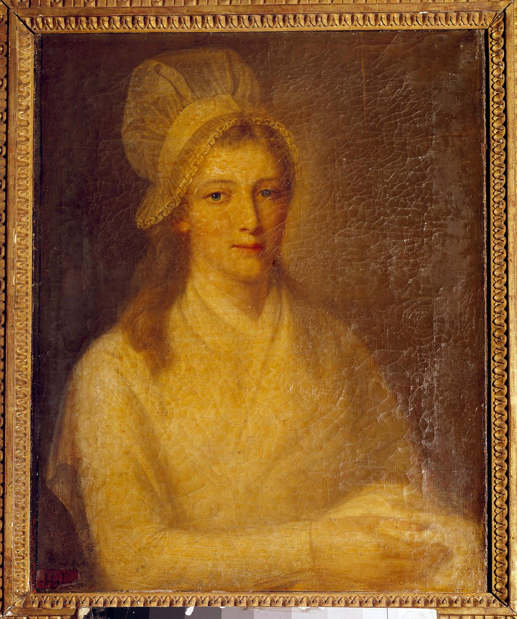 صورة لماري آن شارلوت كورداي (1768-1793) لوحة لجين جاك هاور (1751-1829) 1793. قاتمة 0.61 × 0.47 م. فرساي ، متحف شاتو بواسطة جان جاك هاور