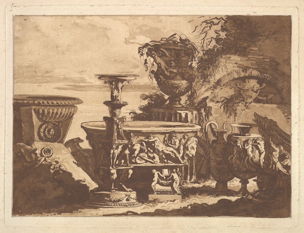 التكوين مع Medici Vase ، من Recueil de Compositions par Lagrenée Le Jeune Coll ... ، 1782. بواسطة جان جاك لاغريني
