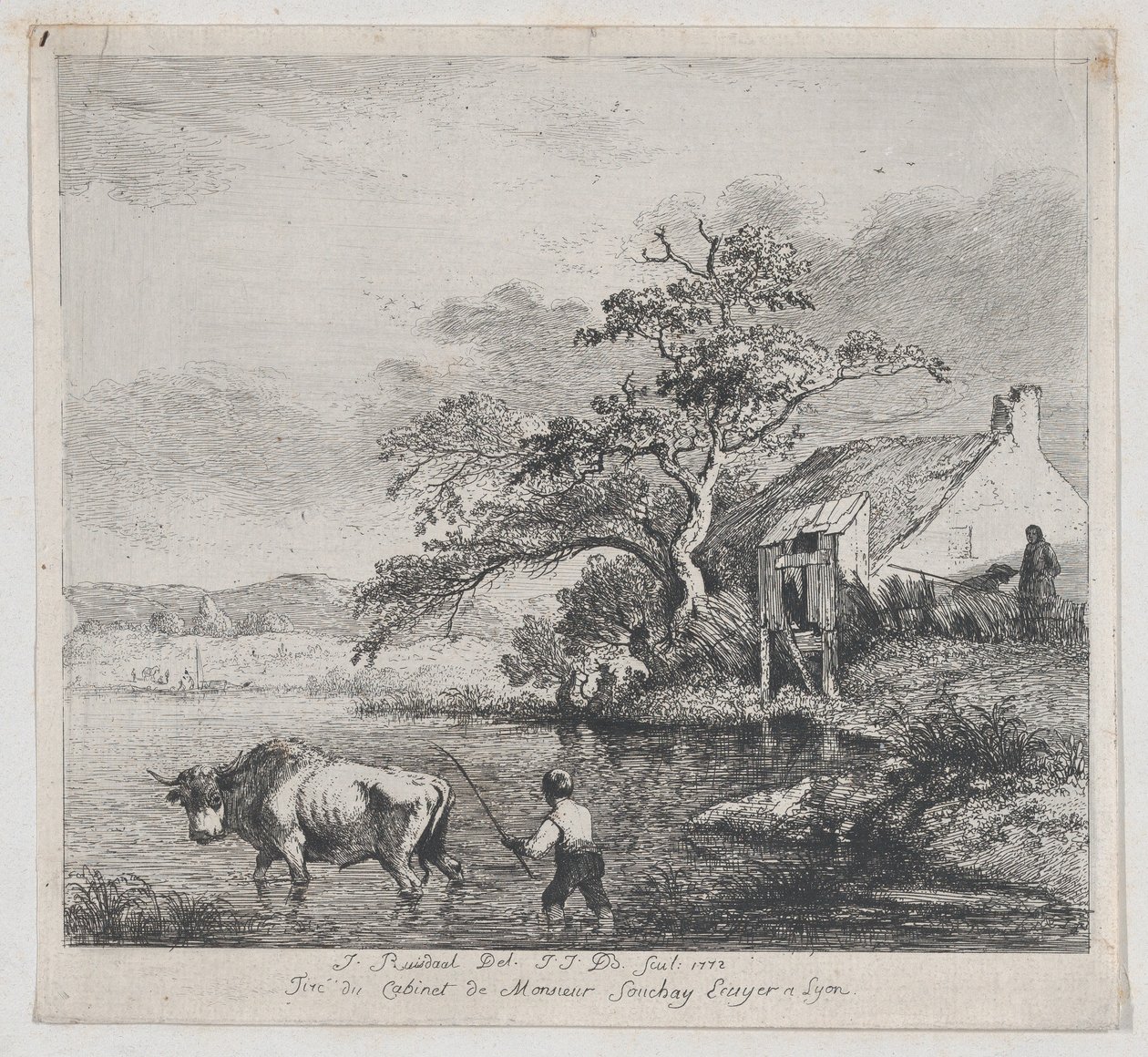 Herdsman and Bull ، بعد Ruisdael ، 1772. بواسطة جان جاك دي بويسيو
