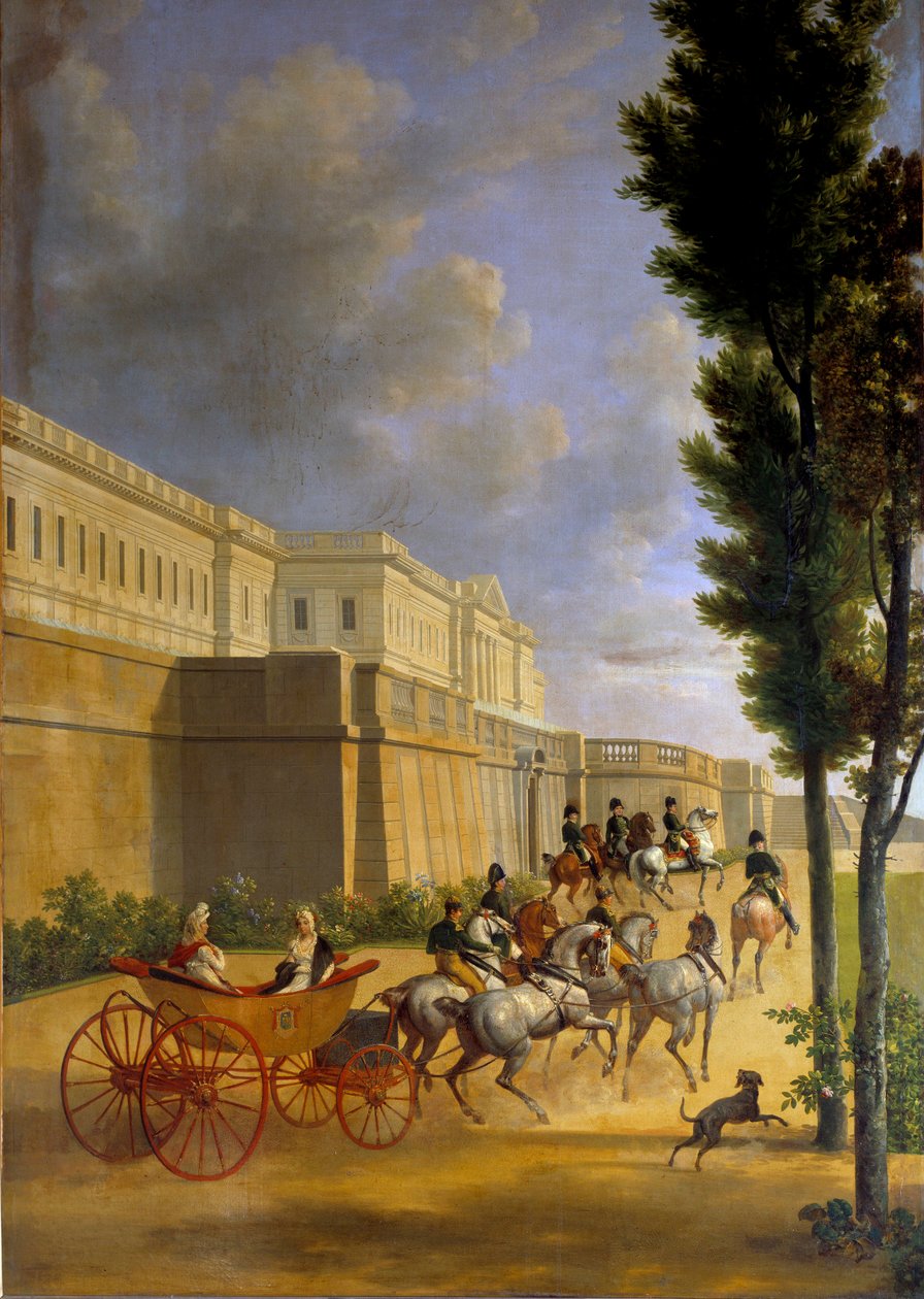 رحيل نابليون (1769-1821) وماري لويز (1791-1847) للصيد في كومبيين عام 1811 رسم جوزيف بيدولت (1758-1846) 1811 صن. 2،1x0،9 م باريس ، متحف مارموتان بواسطة جان جوزيف بيدولت