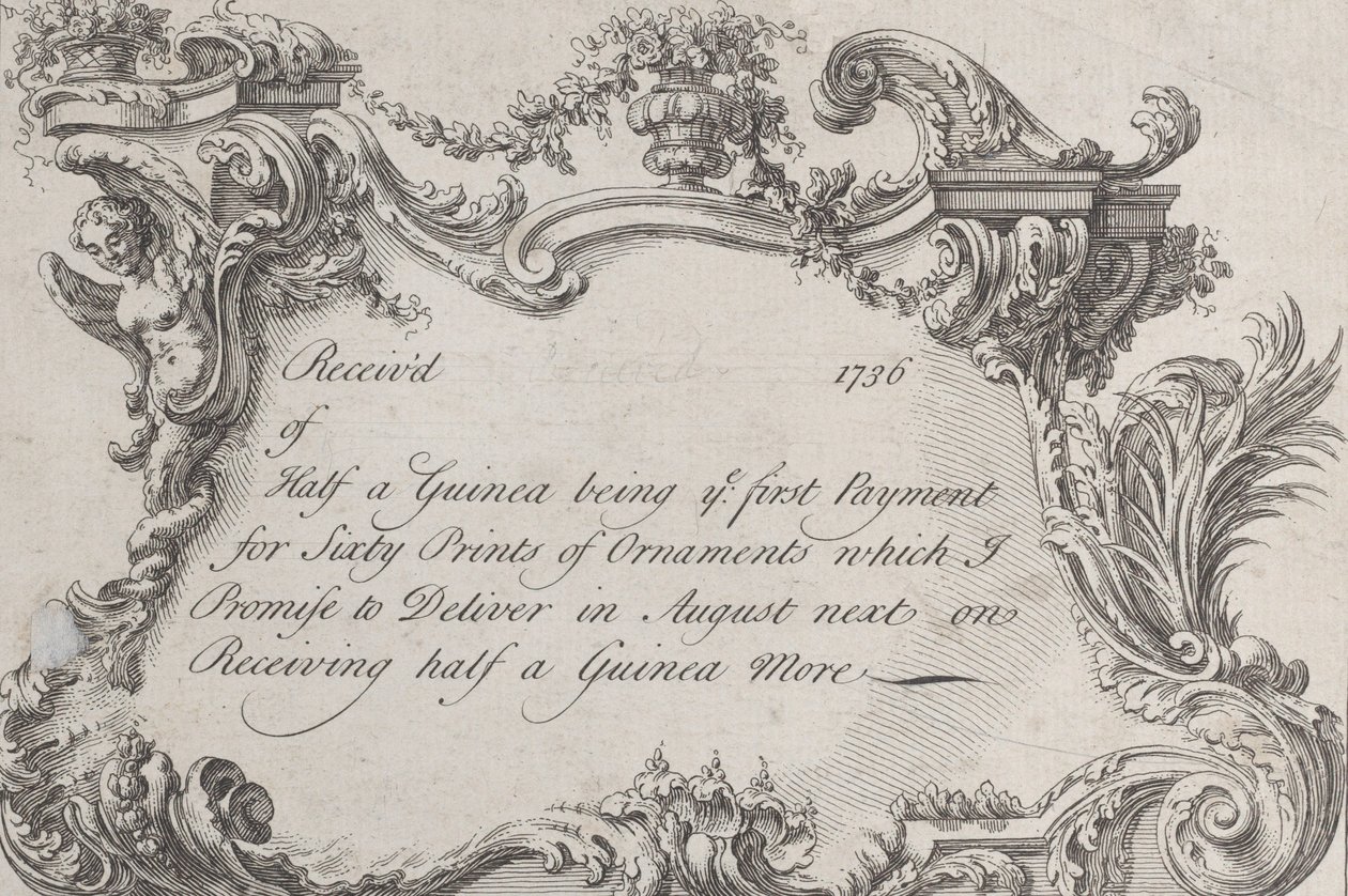 بطاقة تجارية لـ Frazer، Army Printer، stationer and Bookbinder، 1736. بواسطة جان لاروك