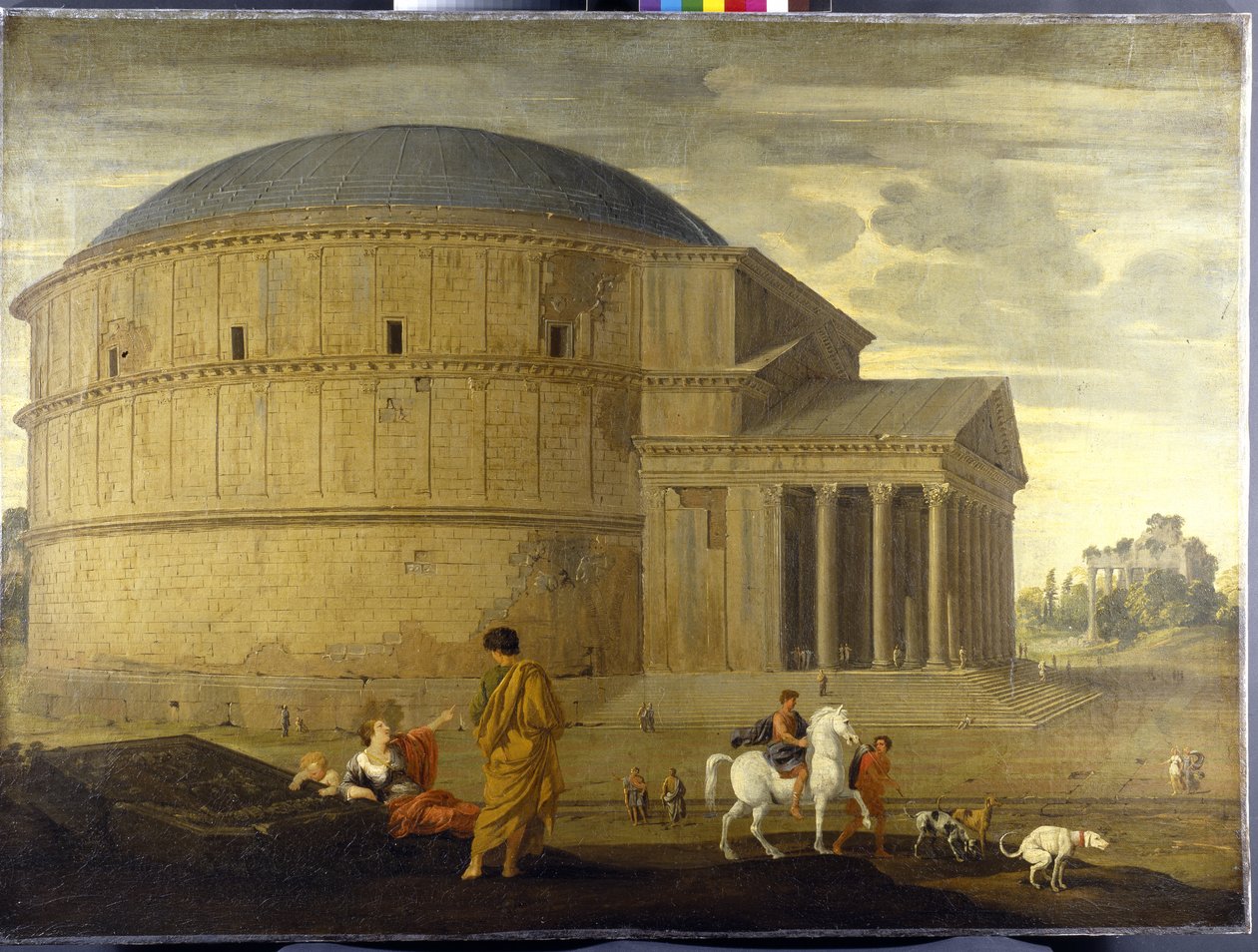 Capriccio view of the Pantheon with the temple of Vespasian (oil on canvas) بواسطة جان لومير