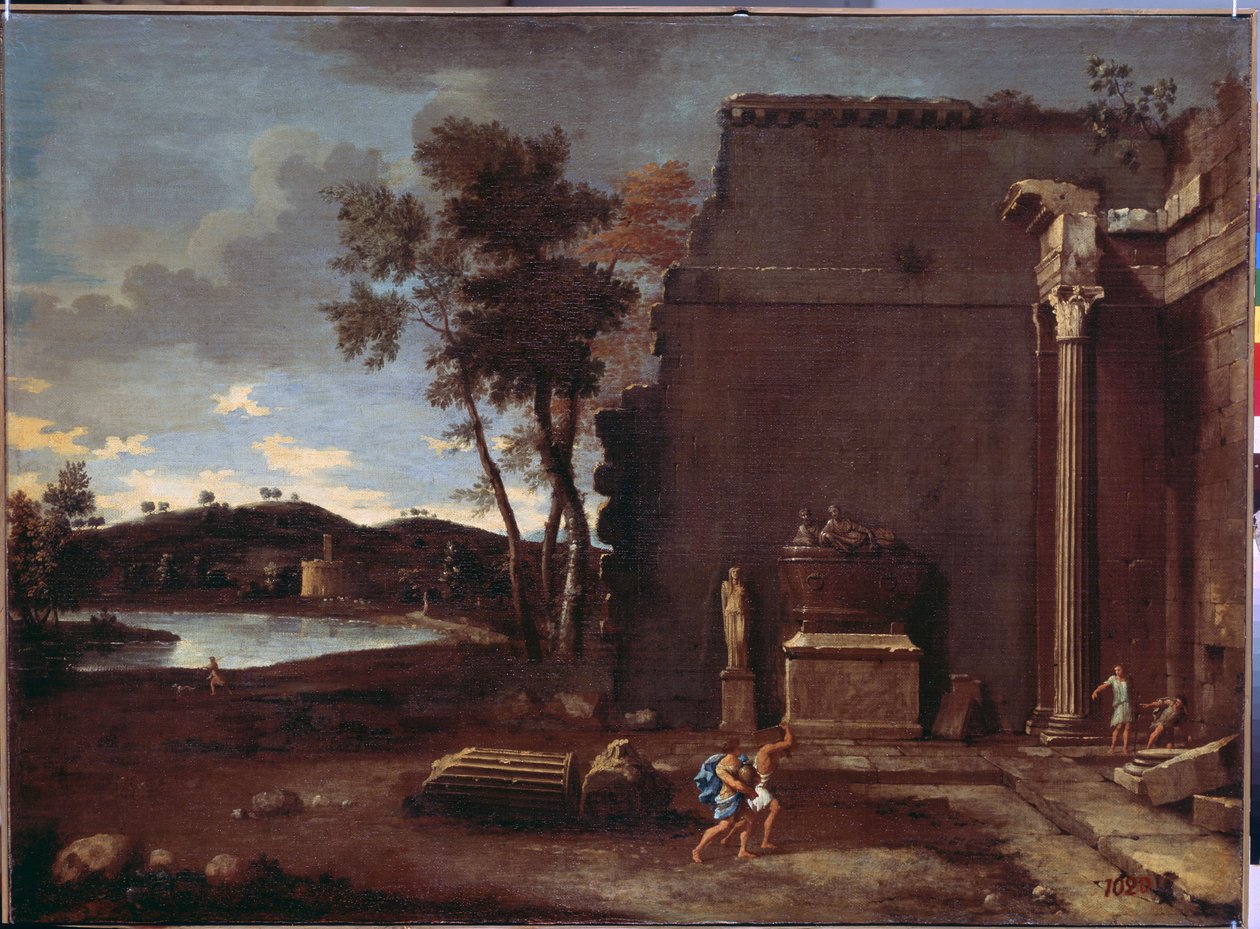 منظر طبيعي مع تابوت. رسم جان لو مير (1597-1659). فن فرنسي ، زيت على قماش. متحف هيرميتاج ، سانت بطرسبرغ بواسطة جان لومير