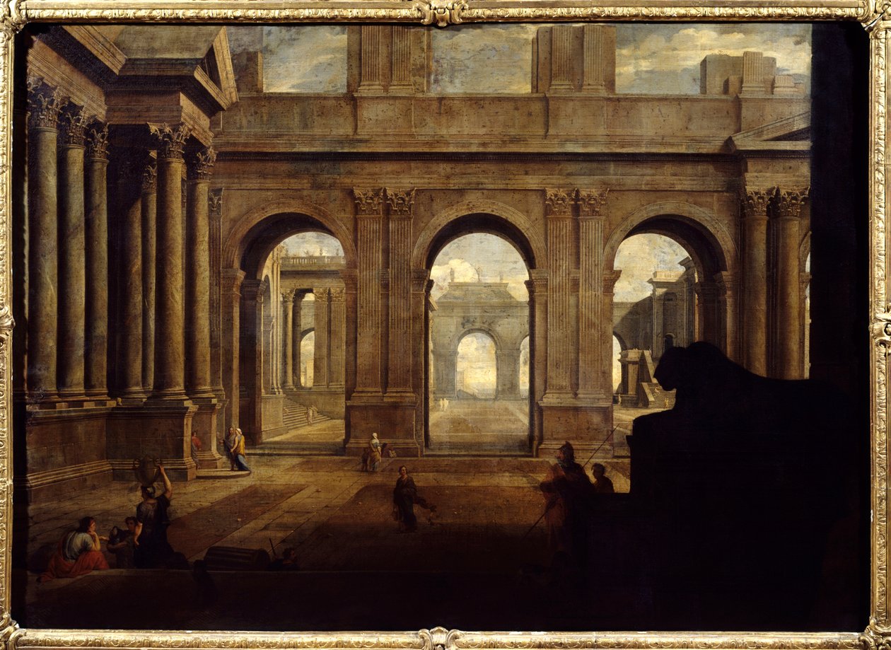 منظر لقصر خيالي رسم جان لومير (1598-1659) من القرن السابع عشر في باريس ، متحف اللوفر. بواسطة جان لومير