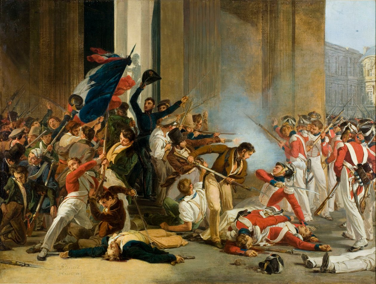 أخذ متحف اللوفر ، 29 يوليو 1830. مذبحة من الحرس السويسري ، ج. 1832. بواسطة جان لويس بيزارد