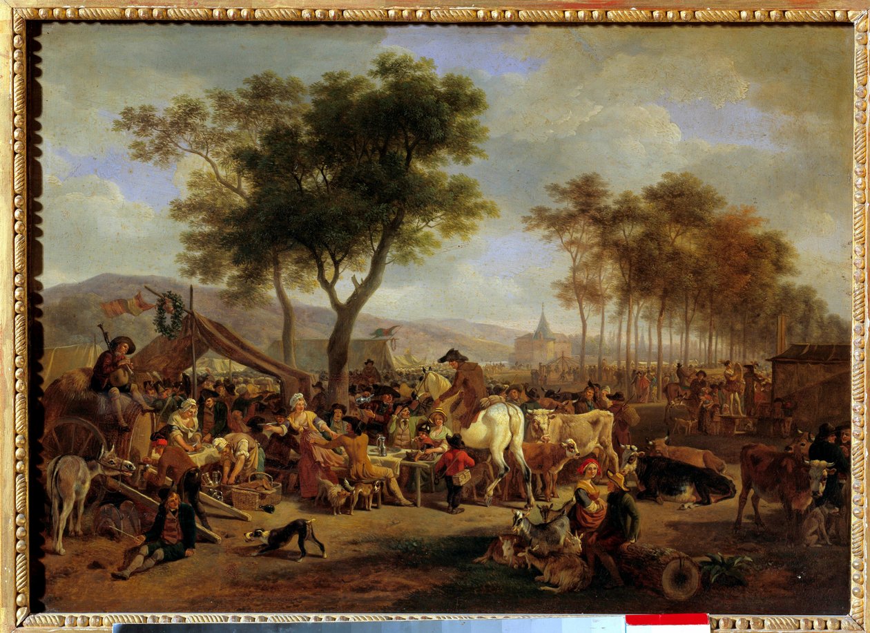 Fair at the entrance of a village Scene of food and commerce at a village fair. Painting by Jean-Louis Demarne (1744-1829) Sun. 036x0.5 m بواسطة جان لويس ديمارن