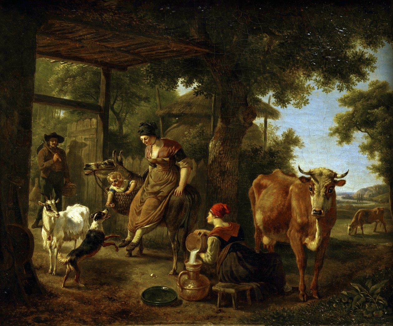 في المزرعة. مشهد من الحياة الريفية par Demarne، Jean-Louis (Jean Louis de Marne ou de Marnette) (حوالي 1752-1829). زيت على قماش ، النصف الثاني من القرن الثامن عشر ، متحف الدولة أ. راديشيف للفنون ، ساراتوف بواسطة جان لويس ديمارن