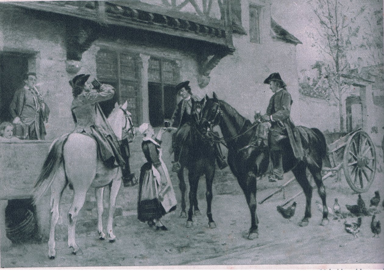 التوقف في نزل ، توضيح من Cassells Romance of Famous Lives ، c.1940 بواسطة جان لويس إرنست ميسونييه