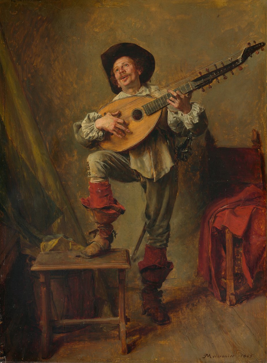جندي يعزف على Theorbo ، 1865. بواسطة جان لويس إرنست ميسونييه