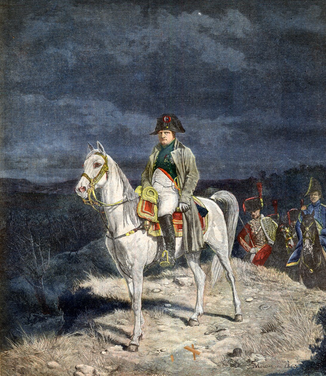 إمبراطور فرنسا نابليون الأول يمتطي صهوة حصان 1814 - نقش بعد ميسونييه. بواسطة جان لويس إرنست ميسونييه