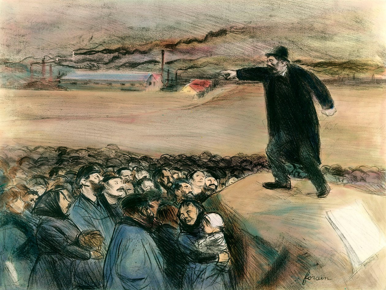 محرض أمام العمال زعيم الحركة العمالية يطالب في خطاب بحقوق العمال. جان لويس فوراين (1852-1931) القرن العشرين. مجموعة خاصة بواسطة جان لويس فورين