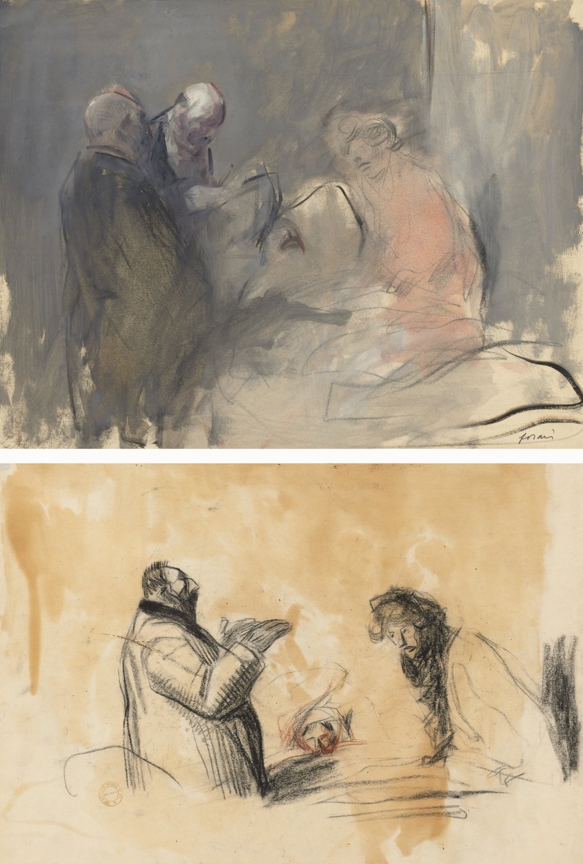 في المستشفى (وجه الصفحة) رسم تخطيطي لـ "داخل المستشفى" (ظهر) بواسطة جان لويس فورين