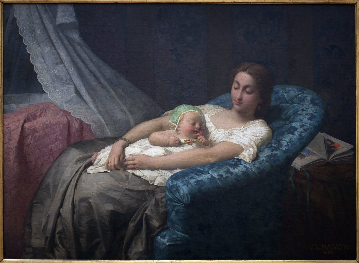 الأم الشابة. رسم جان لويس هامون (1821-1874) ، زيت على قماش بواسطة جان لويس هامون