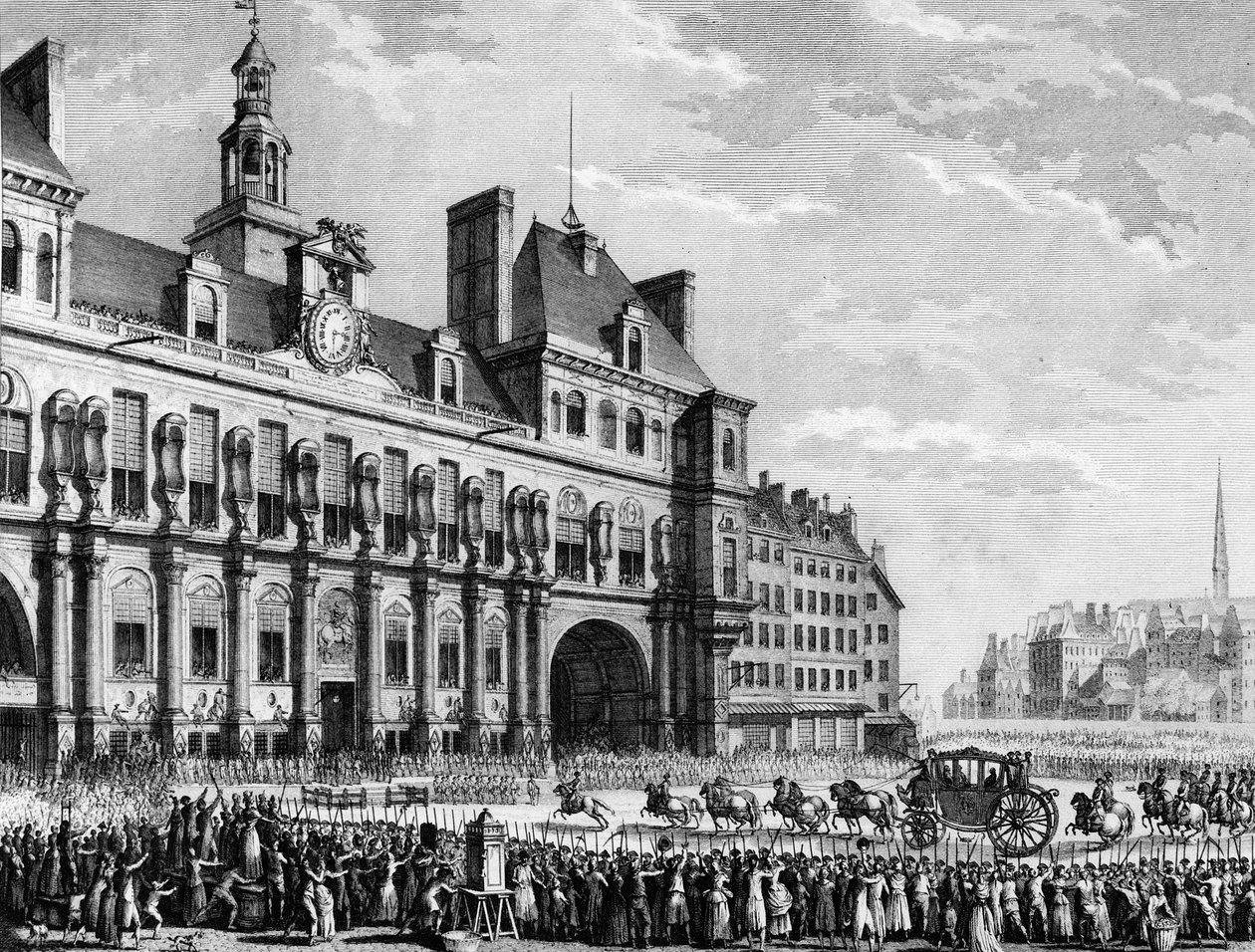 الثورة الفرنسية: وصل الملك لويس السادس عشر (1754-1793) إلى قاعة مدينة بارسي في 17 يوليو بواسطة جان لويس الثاني (بعد) بريور