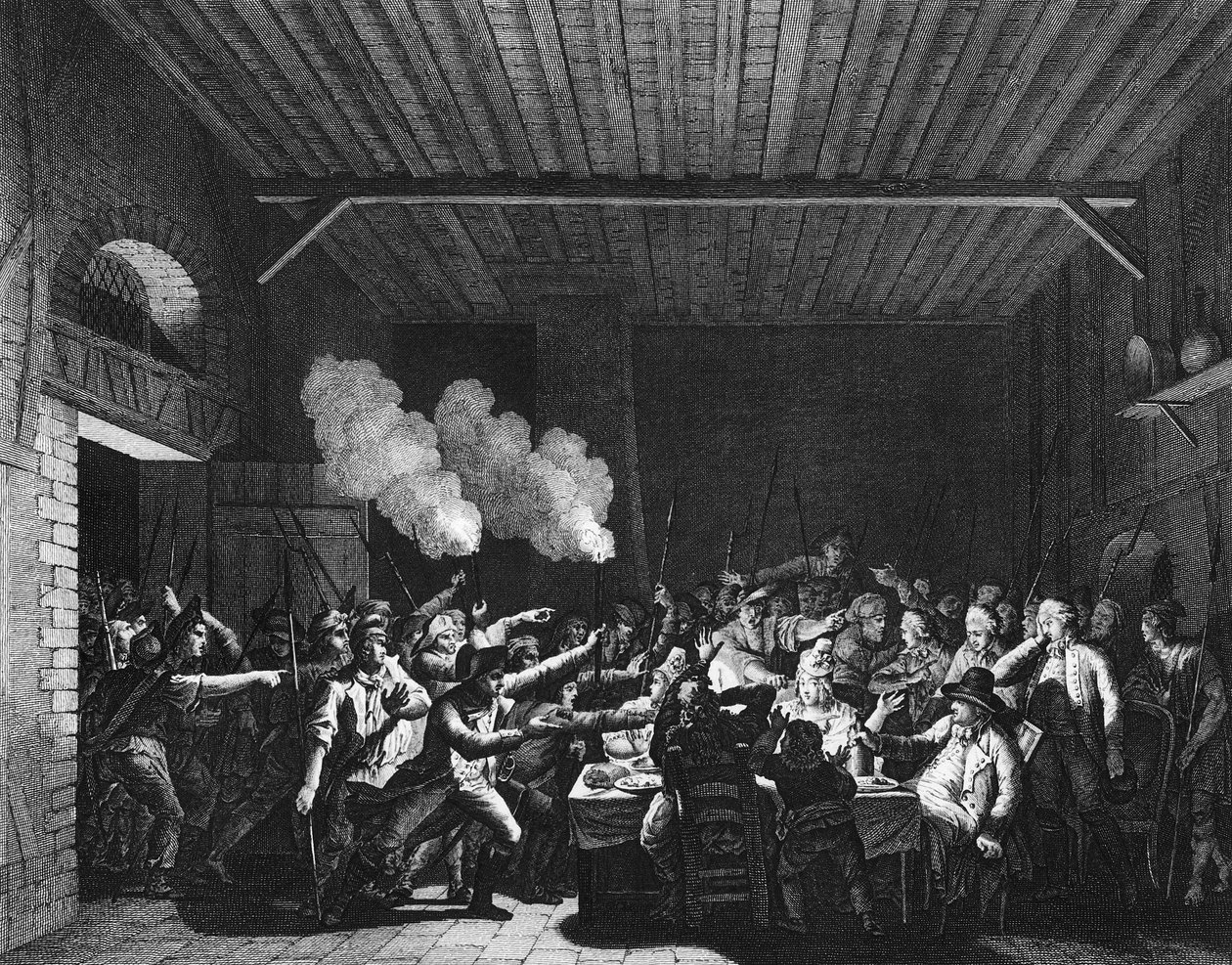 French Revolution: The Patriotes of Varennes enter the Grocer Sauce and recognize King Louis XVI (1754-1793) on flight بواسطة جان لويس الثاني (بعد) بريور