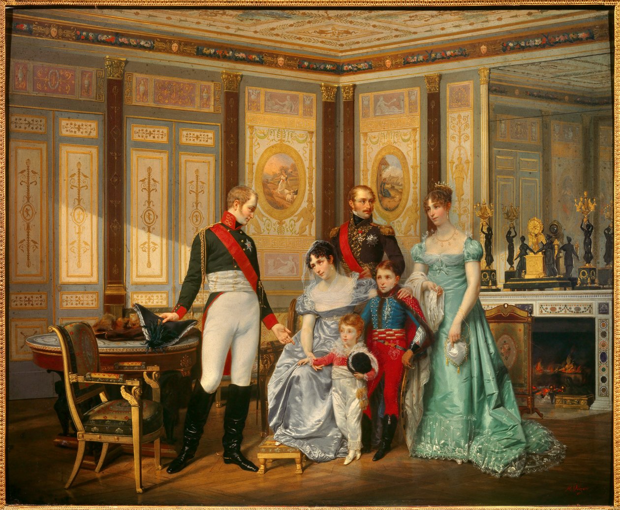 استقبلت الإمبراطورة جوزفين دي بوهارني (1763-1814) القيصر ألكسندر الأول (1777-1825) الذي أوصت به أطفالها في مايو 1814 ، وتحيط الإمبراطورة يوجين روز دي بوهارنا بالأمير يوجين (1781-1824) ، هورتنس دي بوهارني (1783 بواسطة جان لويس فيكتور فيجر دو فينيو