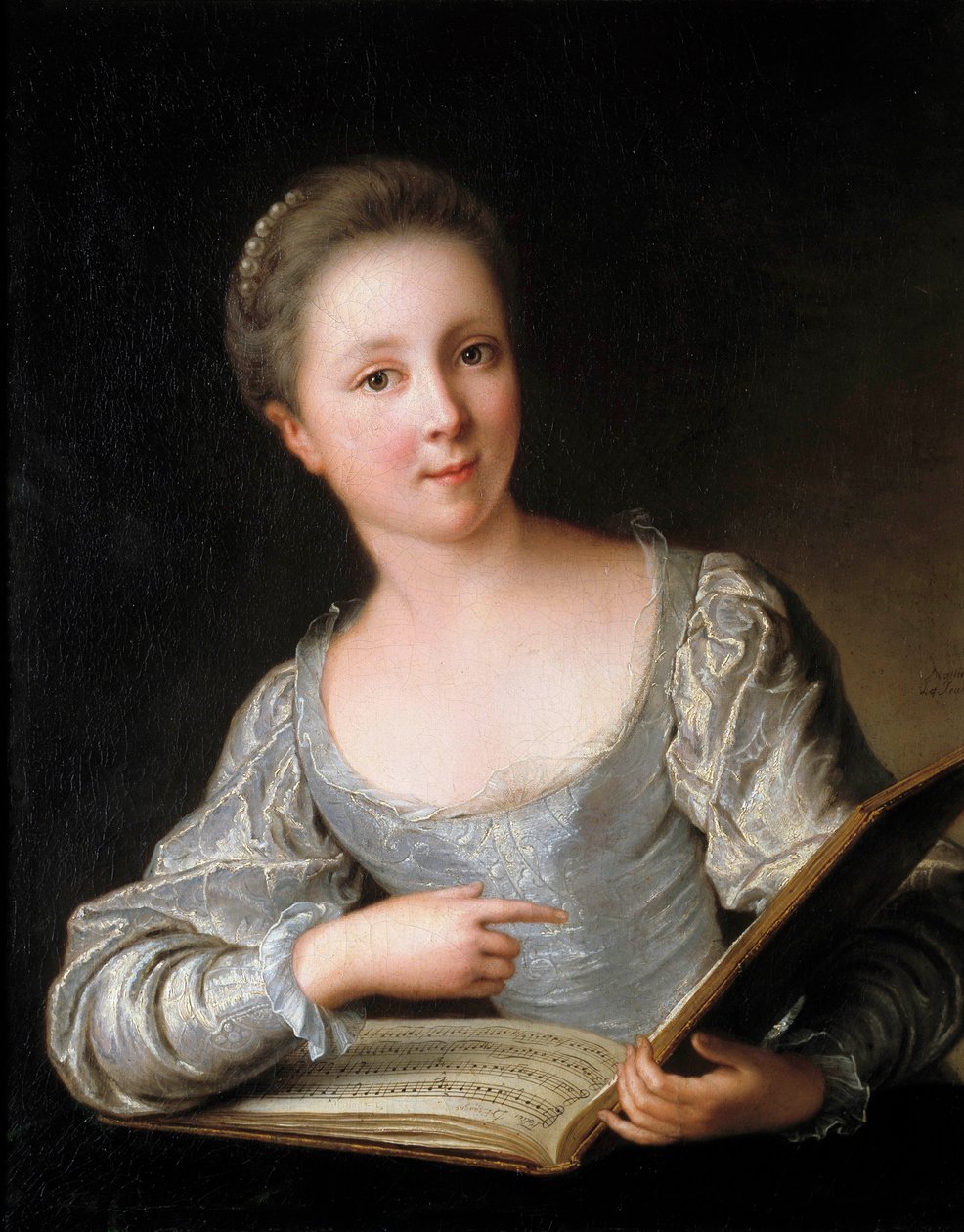 Portrait of a young woman The young woman reads a sheet music - Painting by Jean Marc (Jean-Marc) Nattier (1685-1766) 1719 Dim 0,74 x 0,60 m بواسطة جان مارك ناتييه