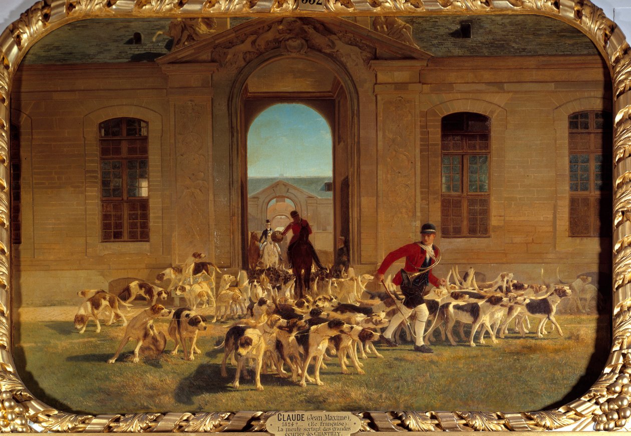 العبوة تغادر الاسطبلات الكبرى لشانتيلي لوحة رسمها جان ماكسيم كلود (1824-1904) 1865 صن. 0،66x0،91 م شانتيلي ، متحف كوندي بواسطة جان ماكسيم كلود