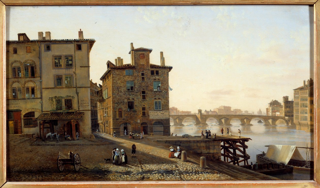 منظر لمنطقة الصيد القديمة في ليون لوحة رسمها جان ميشيل جروبون (1770-1853) من القرن التاسع عشر. 0،29x0،5 م ليون ، متحف الفنون الجميلة بواسطة جان ميشيل جروبون