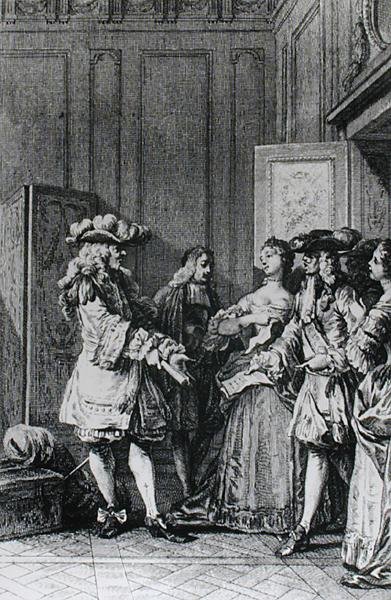رسم توضيحي من LImpromptu de Versailles بواسطة Moliere (1622-73) منقوش بواسطة D. Nee بواسطة جان ميشيل الأصغر مورو