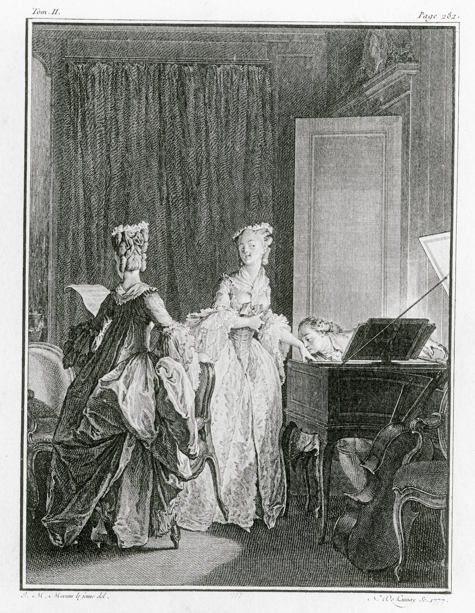 The Harpsichord ، رسم توضيحي من "La Nouvelle-Heloise" لجان جاك روسو (1712-1778) منقوش بواسطة Noel Le Mire (1724-1800) (انظر أيضًا 208105) بواسطة جان ميشيل الأصغر مورو