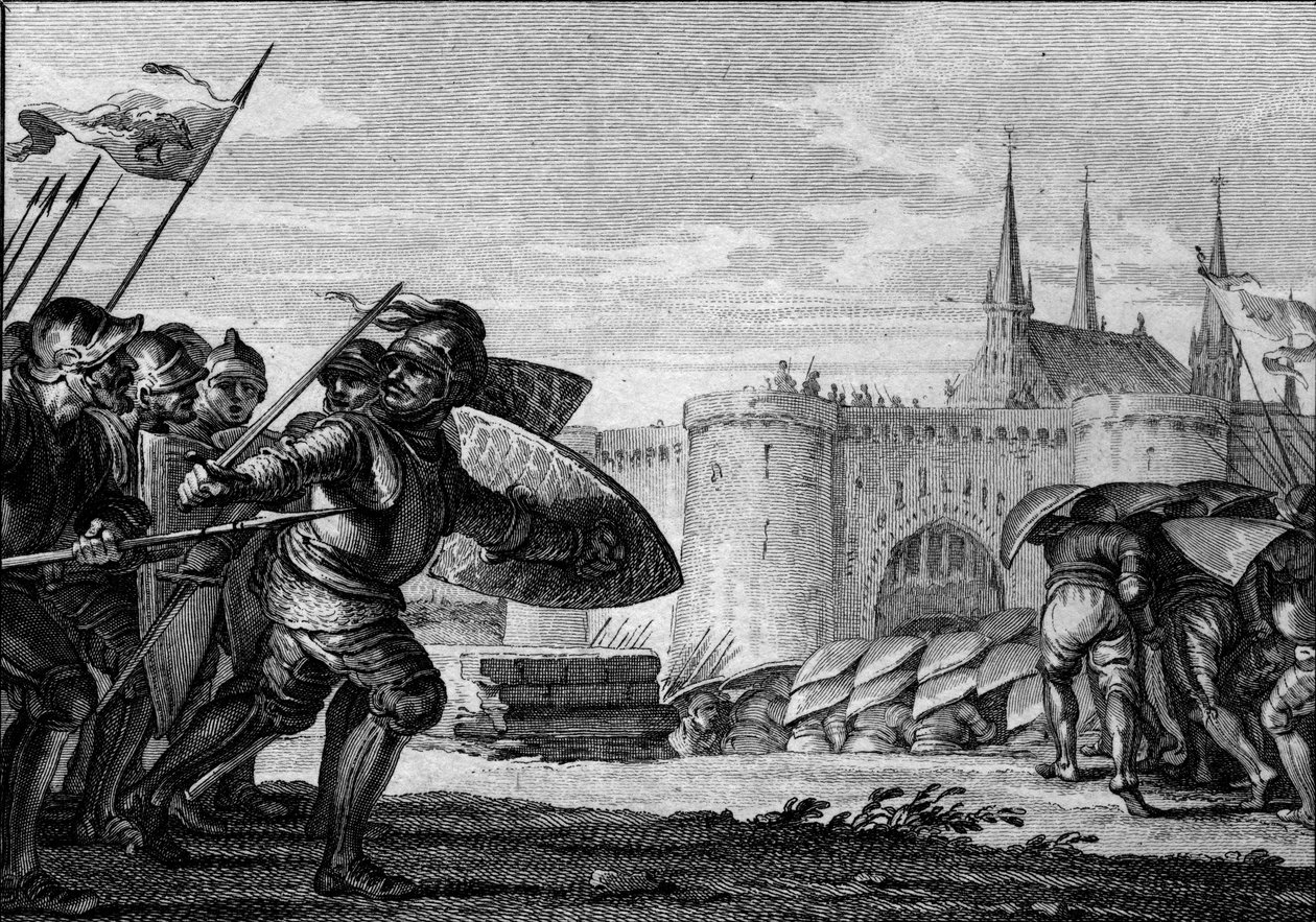 جيش الفايكنج يهاجم سان جيرمان دي بري (سان جيرمان دي بري) وديره. القرن التاسع (عهد تشارلز الثاني الأصلع). نقش جان ميشيل مورو ، ديت مورو لو جون (1741-1814) بواسطة جان ميشيل الأصغر مورو