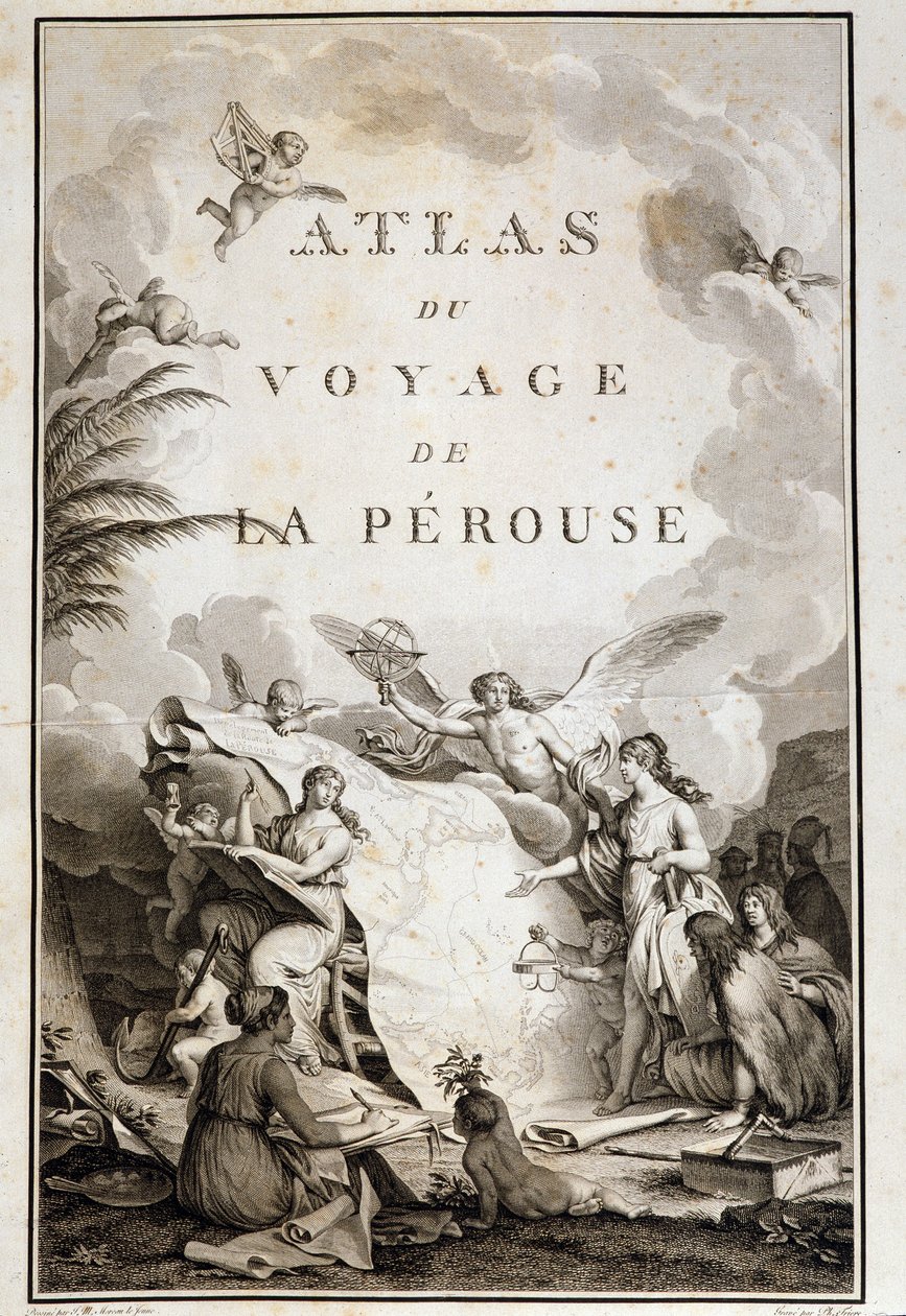 صفحة عنوان "" Atlas du voyage de La Perouse "" (Jean-Francois Galaup، Comte de La Perouse (Jean Francois Laperouse بواسطة جان ميشيل الأصغر مورو