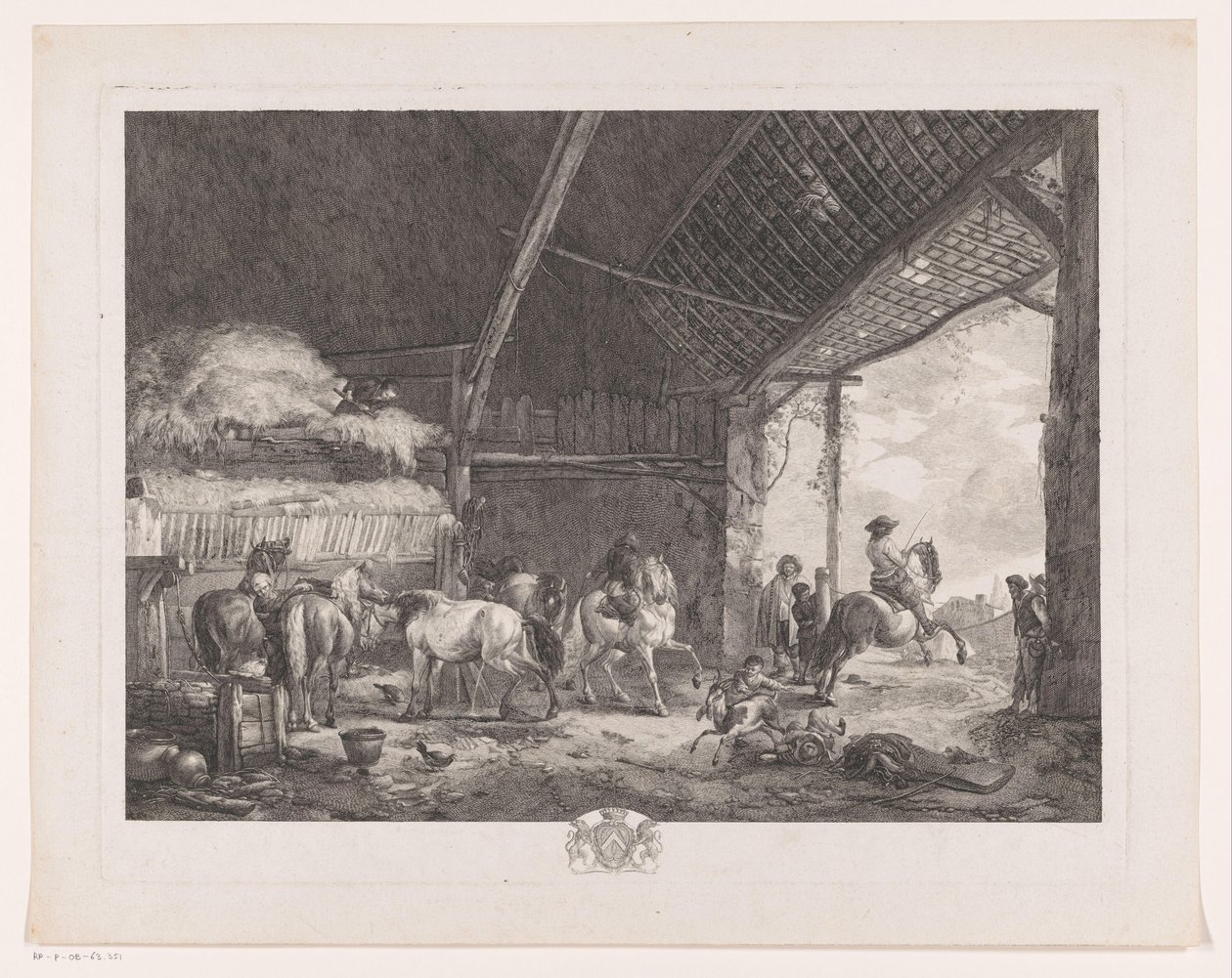 شخصيات وخيول في اسطبل مكتب البريد ليكوري دي لا بوست يطبع بعد اللوحات بواسطة Philips Wouwerman (عنوان السلسلة) أعمال Ph.pe Wouwermans Hollandois (عنوان السلسلة) بواسطة جان مويرو