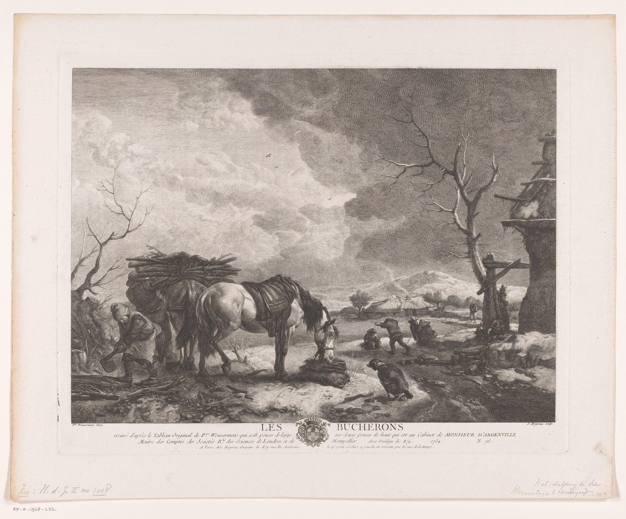 حطّاب في مشهد شتوي ليه بوشرون (العنوان على الكائن) يطبع بعد اللوحات بواسطة Philips Wouwerman (عنوان السلسلة) أعمال Ph.pe Wouwermans Hollandois (عنوان السلسلة) بواسطة جان مويرو