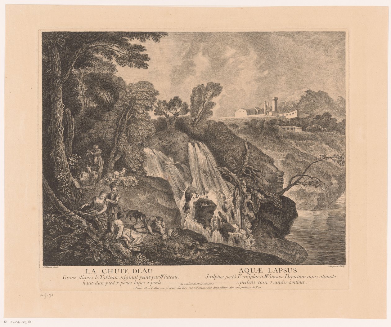 Rustende figuren bij een waterval الشلال - Aquae Lapsus (العنوان على الكائن) عمل أنطوان واتو (عنوان المسلسل) عمل أنطوان واتو ، رسام الملك في الأكاديمية الملكية للرسم والنحت (...] (عنوان السلسلة) بواسطة جان مويرو