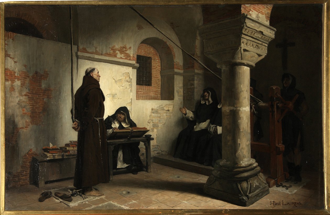 برنارد ديليسيو (1260-1319) أمام محكمة التفتيش - رسم جان بول (جان بول) لورينز (1838-1921) ، زيت على قماش ، حوالي 1881 ، 79 × 121 سم - (برنارد ديليسيو أمام محكمة التفتيش ، زيت على قماش لجين بول لورينز) - ستا بواسطة جان بول لورنس