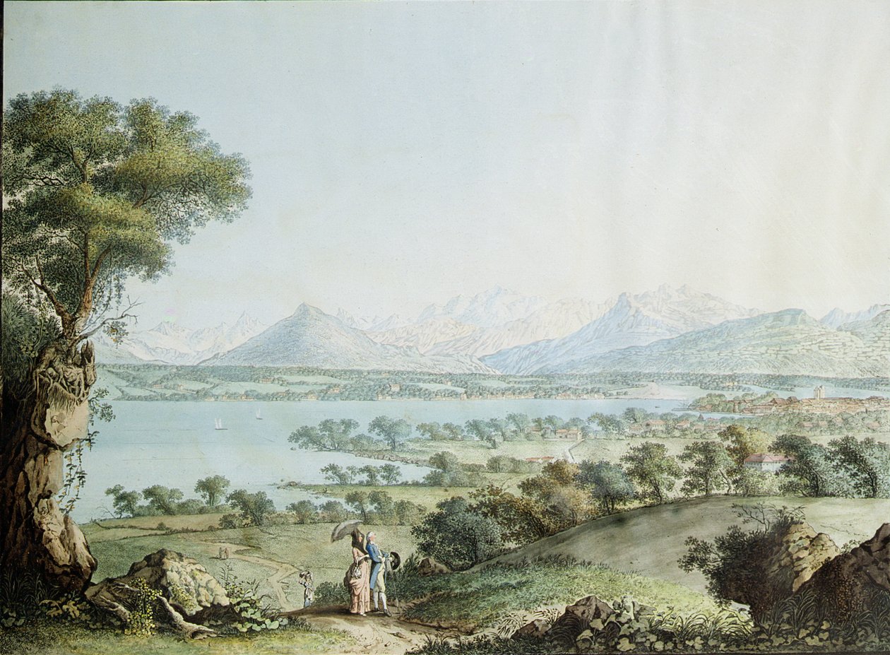 منظر لمونت بلانك مع جنيف في المقدمة ، محفور بواسطة جان فيليب لينك الثاني (1770-1812) وجاكوب فيليب هاكيرت (1737-1807) بواسطة جان فيليب الثاني لينك